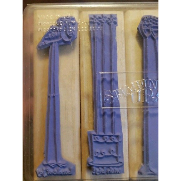 Stampin' Up 4 Piece Wood Base Rubber  Stamp Set "Along the Same Lines" Holiday - Picture 6 of 8